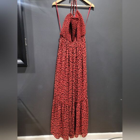 Red & Black Leporad Print Plus Size Jumpsuit Open Low Back Sz 2X - Picture 5 of 9
